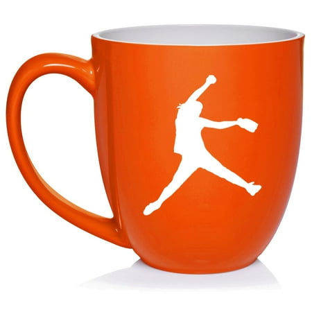 

Female Softball Pitcher Coffee Mug Tea Cup Gift for Her Friend Coworker Wife (16oz Orange)