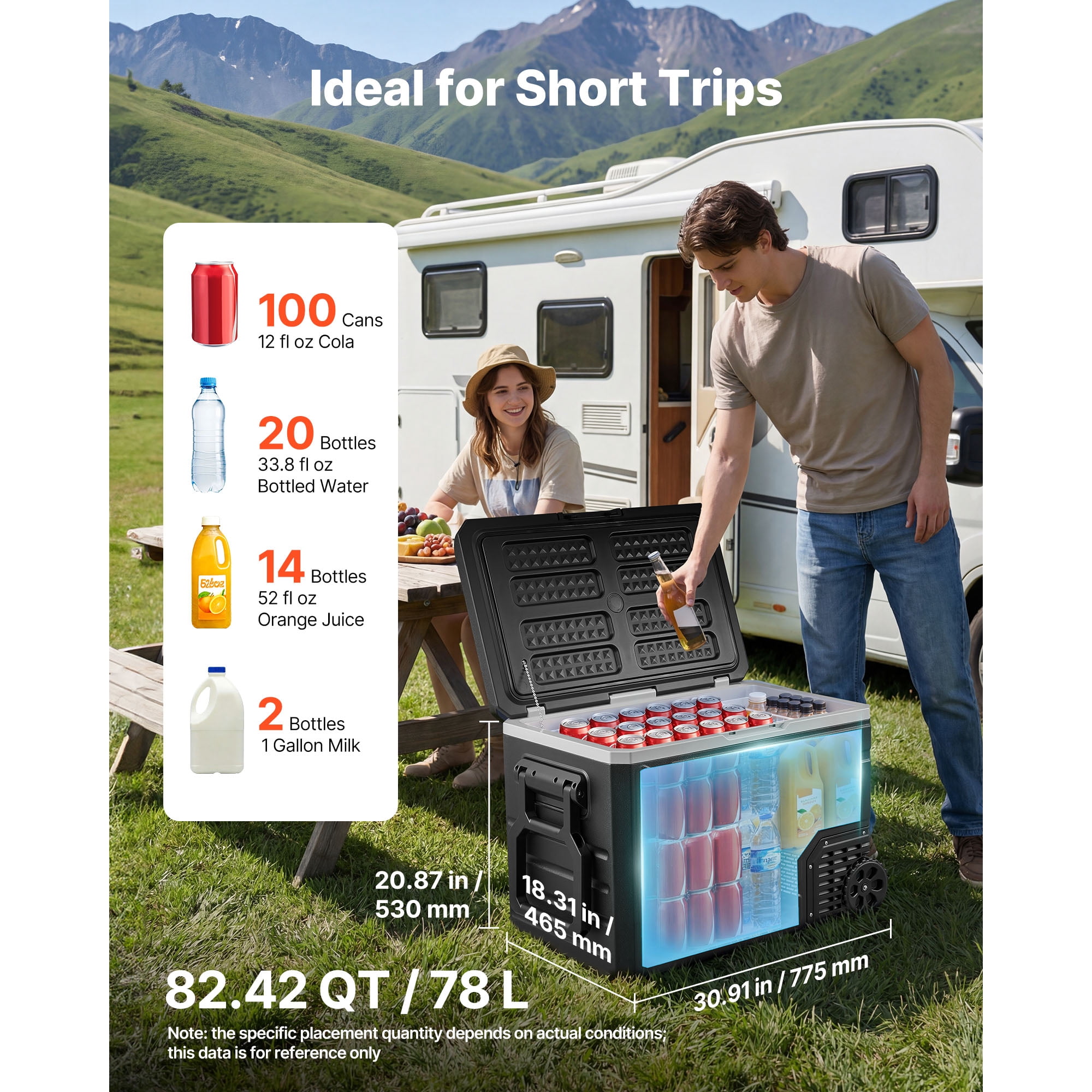 KFFKFF 12 Volt Portable Refrigerator, 82.4 QT/78L Car Cooler, Electric Freezer with Handle, App Control & Wheels, 12V/24V DC 100-240V AC, -4℉ to 68℉, Ideal for Truck, Van, RV, SUV, Travel,and Camping