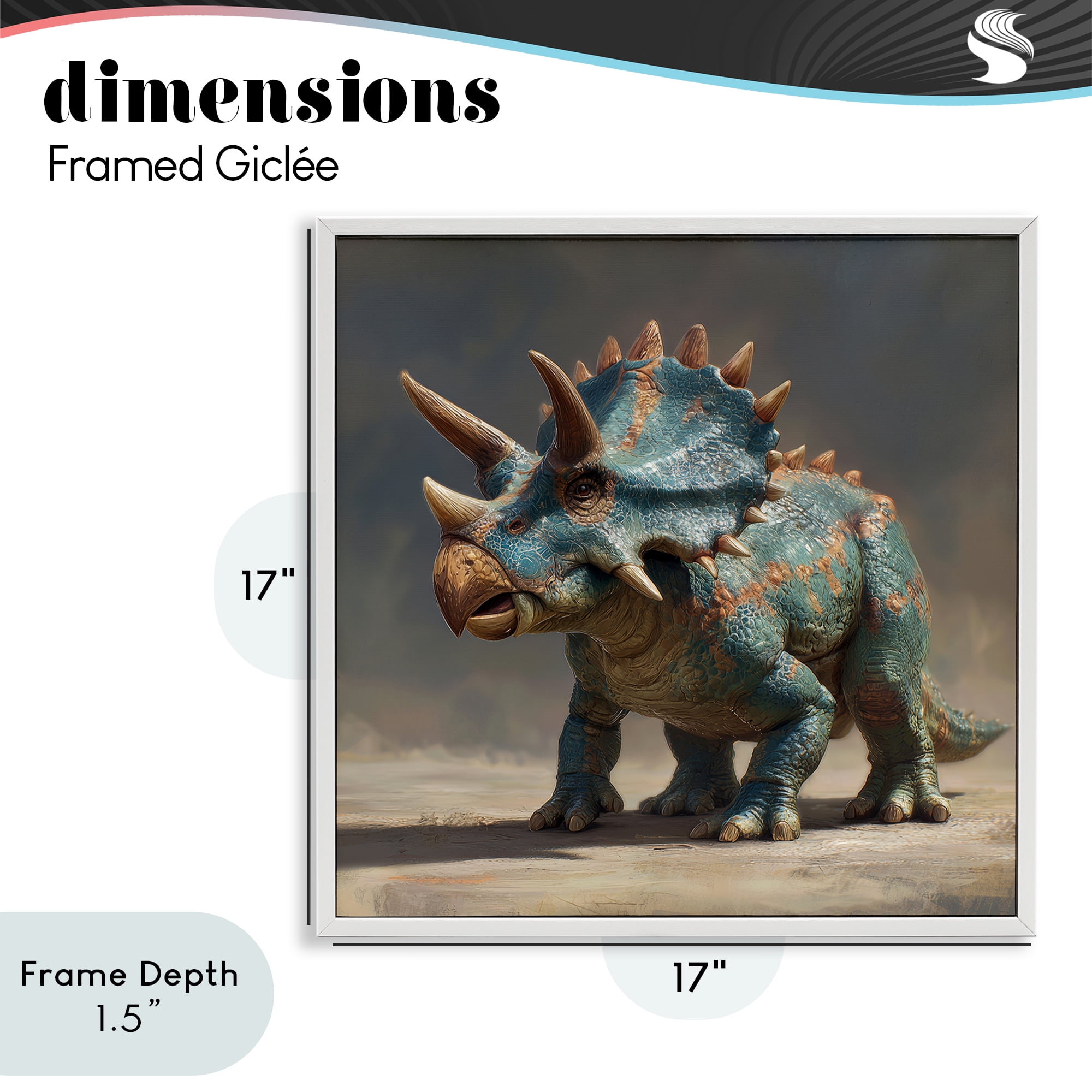 Stupell Industries Horned Triceratops at Sunrise White Framed Giclee Art, design by Wumples