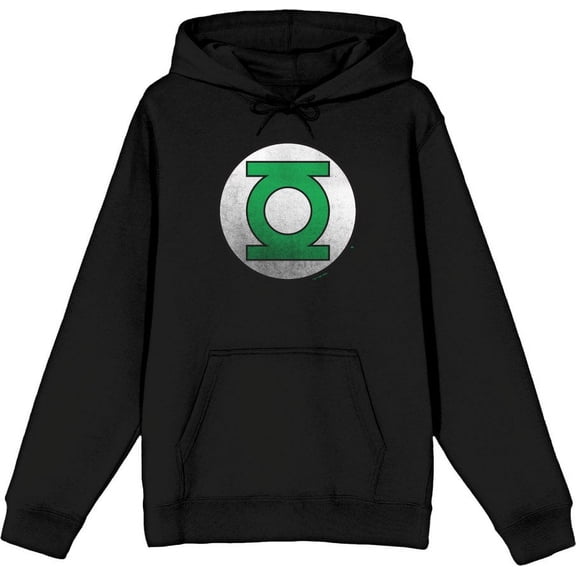 Green Lantern Logo Adult Black Long Sleeve Hoodie-Medium