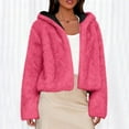 thumbnail image 2 of Women's Short Fuzzy Fleece Hooded Jackets, Lightweight Off-the-Shoulder Cardigan, Winter Fashion Outfits, 2 of 9