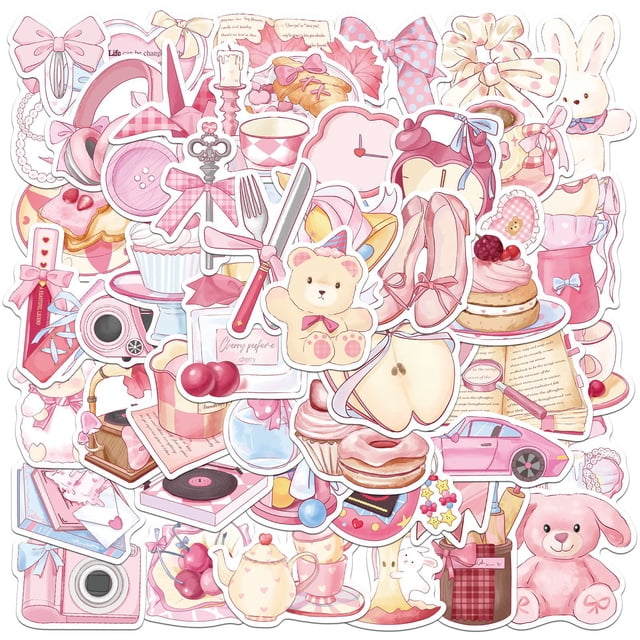 Paquete de pegatinas Korean Aesthetic Pink, 50 unidades, de vinilo impermeable