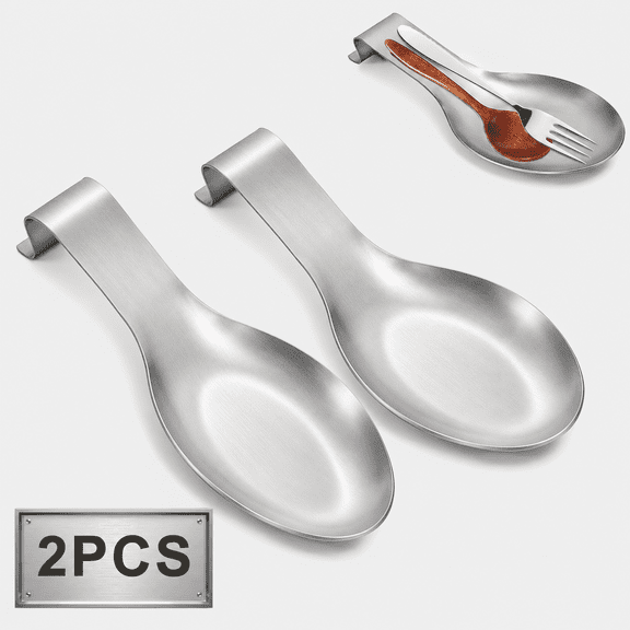 Stainless Steel Spoon Rest for Kitchen Counter (2 PCS), Spoon Holder for Stove Top & Spatula Cooking Utensil