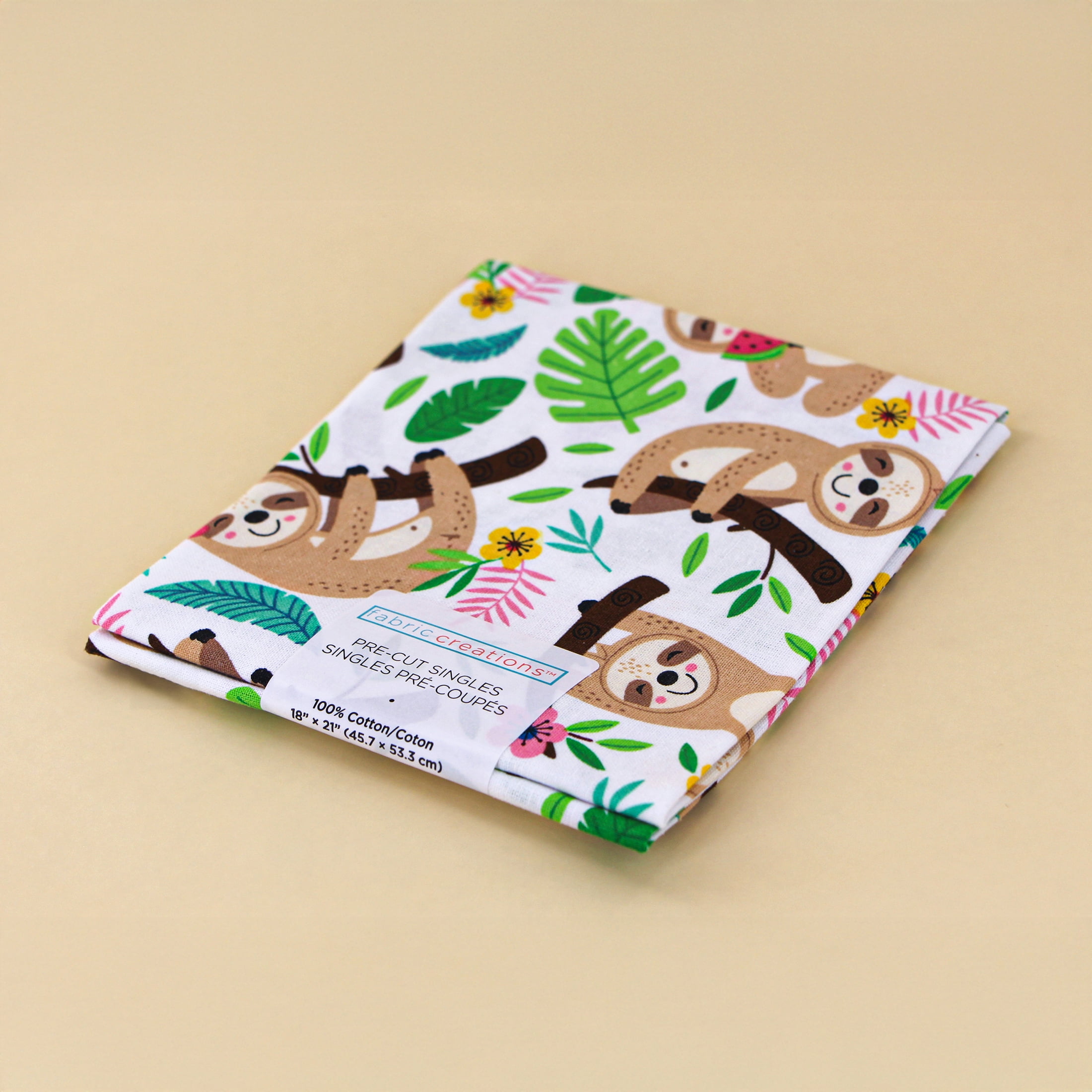 FABRIC CREATIONS Fat Quarter, Tan Sloth, 18″ × 21″ (≈45 × 53 cm)