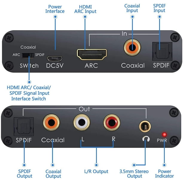 ARC HDMI Adapter, TAIPOXUN HDMI ARC Audio Extractor Support 192KHz Digital  to Analog HDMI Converter DAC SPDIF Coaxial 