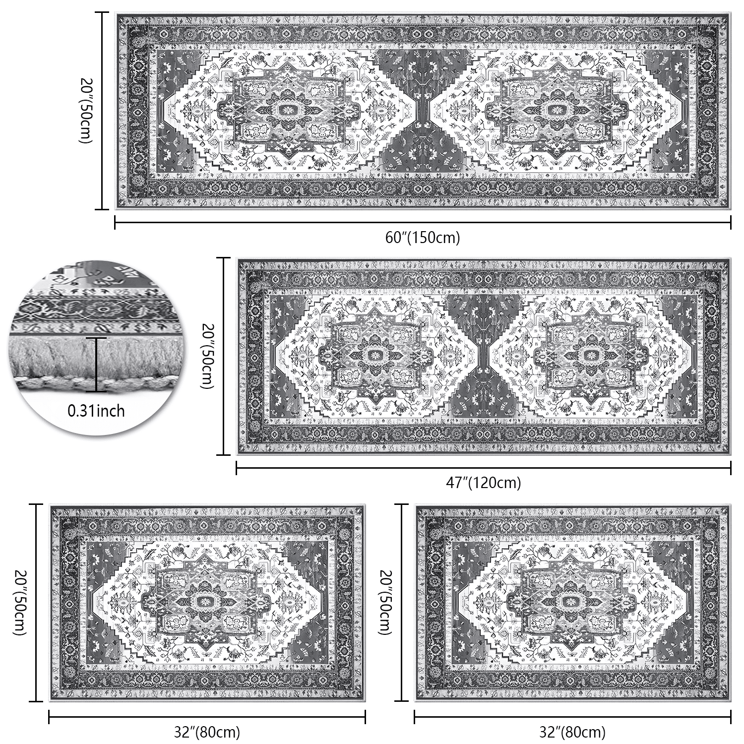 3 Pieces Kitchen Rug Sets with Runner Non Slip Washable Mats for Floor Thick Kitchen Floor Mat Carpet Runner Rugs for Hallway Laundry Holiday Decor