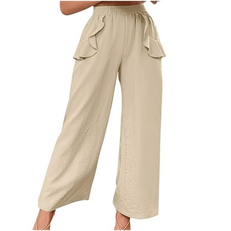 Wide Leg Capri Pants for Women Casual Summer Wide Leg Pants Elastic High  Waisted Cropped Lounge Trousers with Pockets 