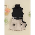 thumbnail image 3 of Bslissey Toddler Baby Girls 2Pcs Summer Outfits Sleeveless Turtleneck Vest + Pockets Cargo Skirt with Belt 6M 12M 18M 24M 3T 4T Kids Casual Solid Color Skirt Sets, 3 of 8