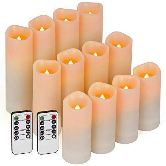 Enido Flameless Candles Led Candles Pack Of 12 Battery Candles (D2.15'' X H4''5''6'') Waterproof Outdoor Indoor Candles With 10-Key Remotes And Cycling 24 Hours Timer (Plastic)