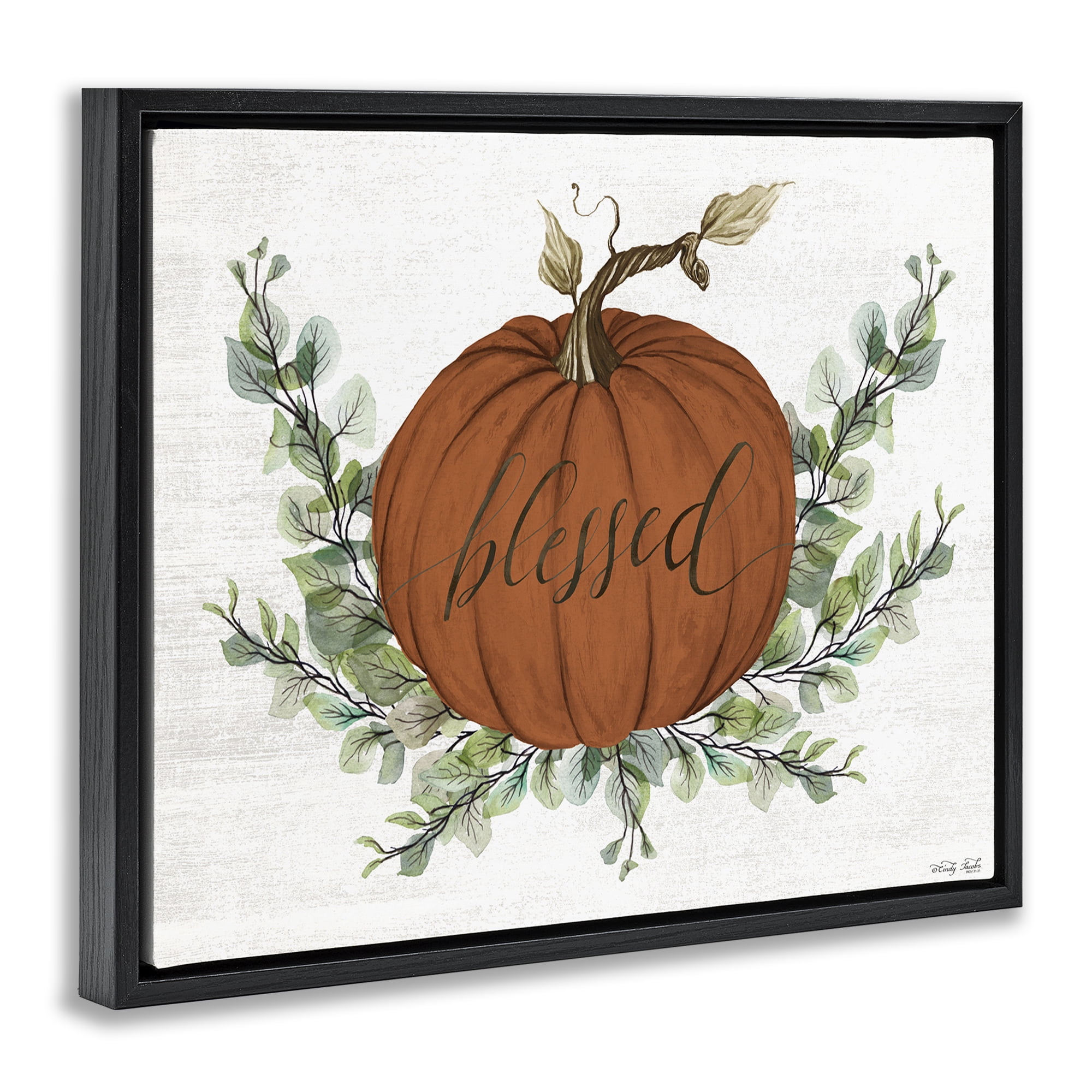Stupell Industries Orange Blessed Pumpkin Food & Beverage Painting Black Floater Framed Canvas Art Print Wall Art, 31 x 25