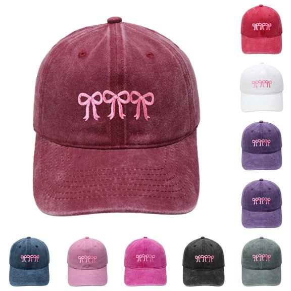 XFeng Pink Ribbon Flower Embroidery Vintage Baseball Cap