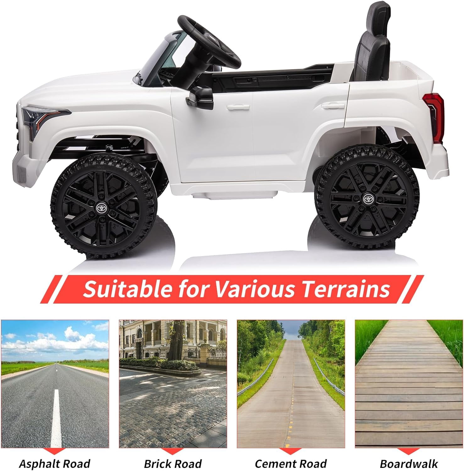 Toyota Tundra 12V Ride on Truck Car for Kids, , Battery Powered Electric Toys with Remote Control, MP3, LED Lights, Suspension System, Double Doors, Safety Belt, for 3+ Years Old, White