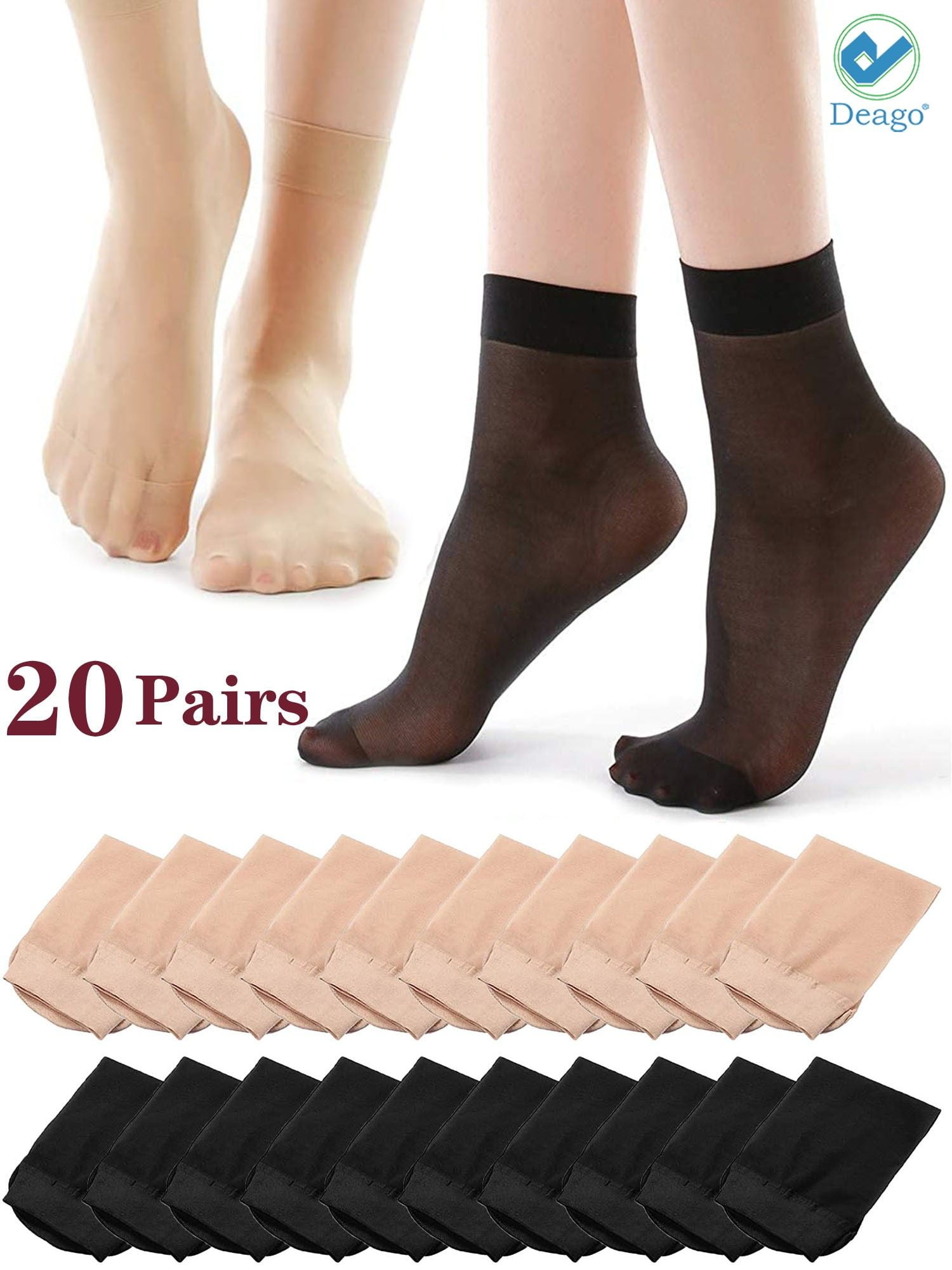 Deago 1020 Pairs Women's Ankle High Sheer Nylon Socks Soft Tight
