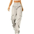 thumbnail image 3 of Women's Cargo Style Straight Leg Pants with Elastic Waist and Multiple Pockets Comfortable Loose Fit Trousers, 3 of 9