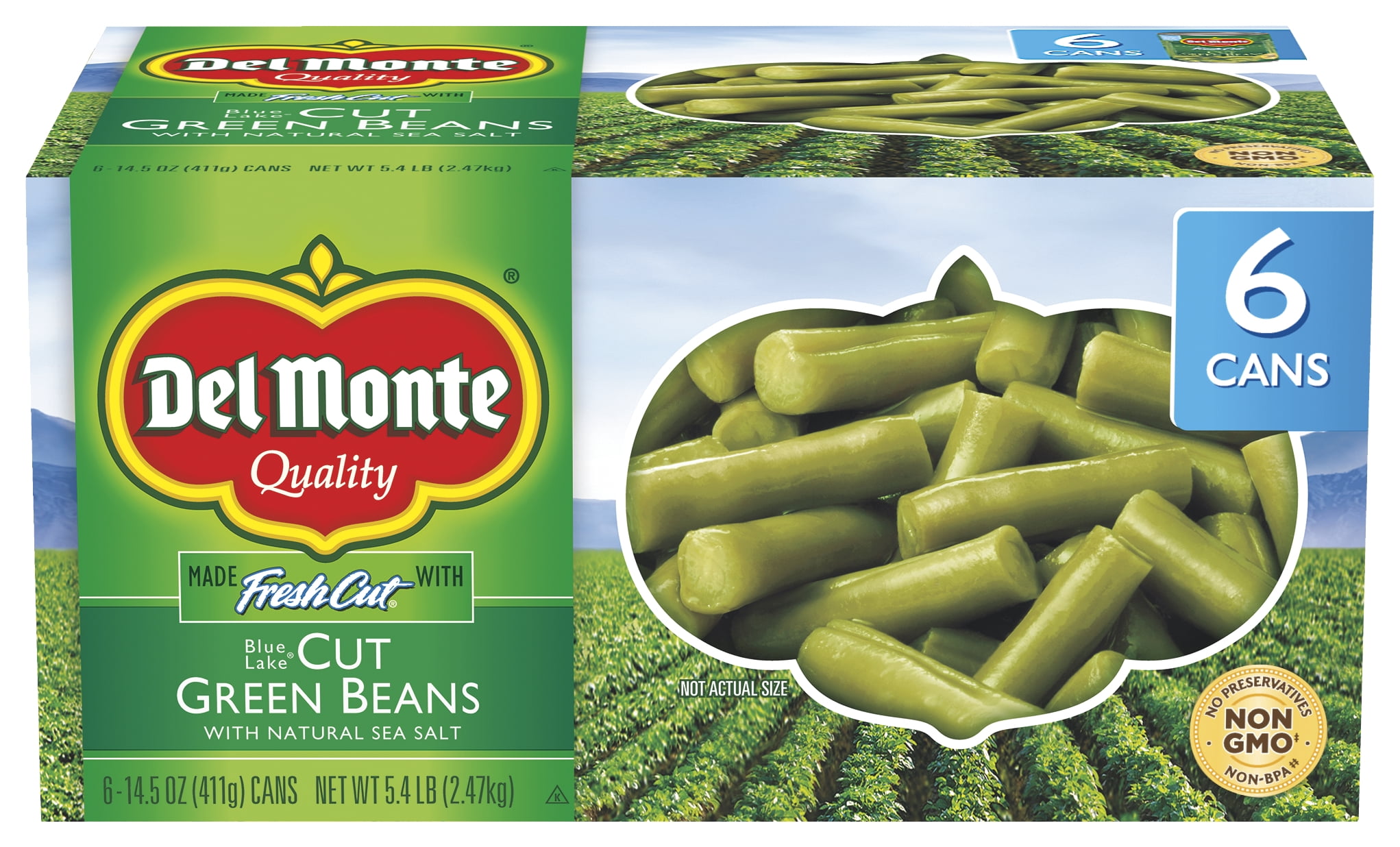 (6 Cans) Del Monte Cut Green Beans, 14.5 oz Can