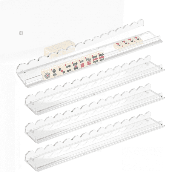 TTZZYSAH 4-Pack Acrylic Mahjong Racks with Magnetic Pushers, Thick Clear Anti-Slip Tile Game Racks for American Mahjong