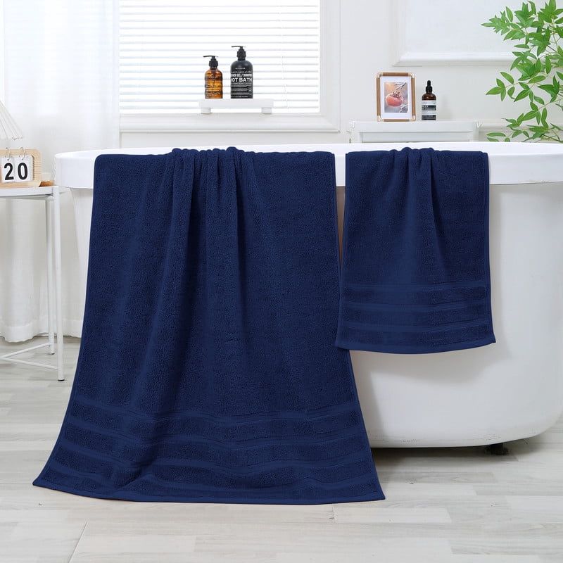 JML Navy Bath Towel Set of 8 Pieces - Cotton Blend Highly Absorbent Towels for Bathroom, 2 Soft Bath Towels, 2 Hand Towels, 4 Washcloths