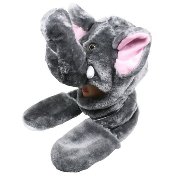 Plush Fleece Animal Hat Elephant Mammoth Hat with Long Mittens