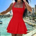 thumbnail image 5 of Women's Square Neck Ruffle Hem Mini Dress, Ruched Waist Short Party Dresses, Multicolor, S-XL, 5 of 6