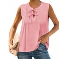 thumbnail image 2 of Otntypg Womens Sleeveless Tank Tops Casual Summer Tie Front Crewneck Solid Color Pleated Shirts Summer Loose Fit Flowy Tunic Tops Pink M, 2 of 6