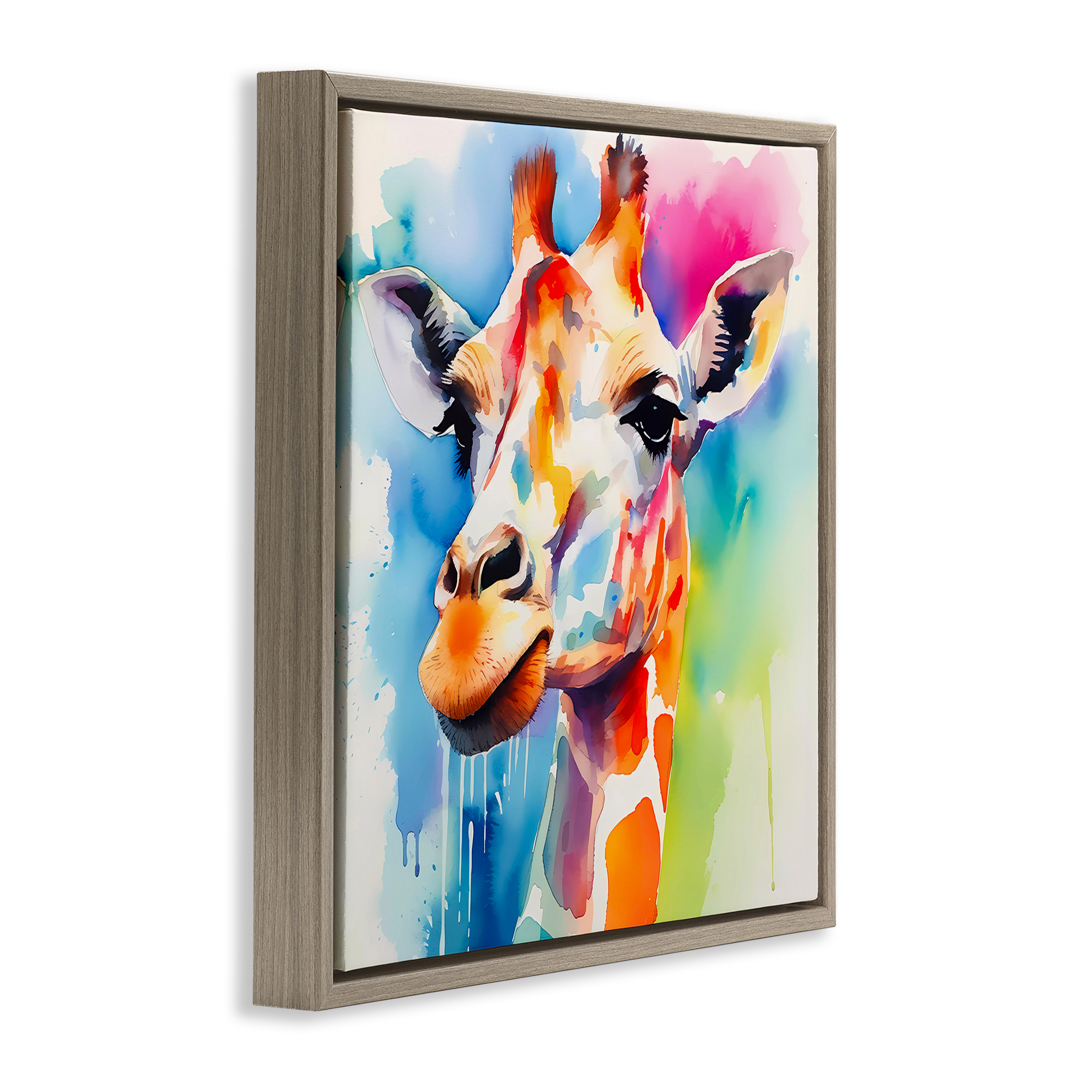 Stupell Industries Modern Paint Giraffe Animals & Insects Painting Brown Floater Framed Canvas Art Print Wall Art, 18 x 18