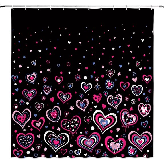 Valentines Day Shower Curtain Pink Heart Star Romantic Sweet Lover Couple Fabric Bathroom Decor Curtains with Hooks,Pink