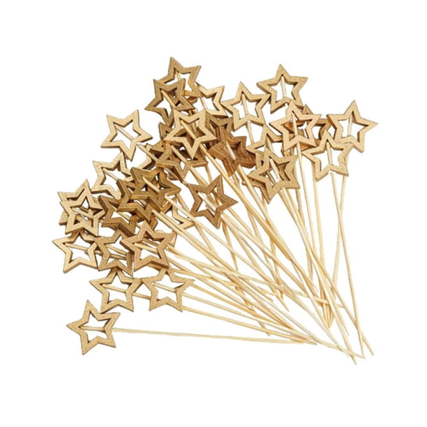 CAIROYAR 50/100 palillos de cóctel con forma de estrella, palillos de bambú para brochetas de cóctel