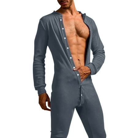 

iOPQO lingerie for women Men s Casual Solid Stand Collar Button Onesie Open Hip Jumpsuit Pajamas Homewear Men s Pajama Grey XL