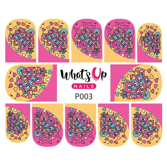 Whats Up Nails P003 Hoot Do You Love, Pink Water Decal Sliders for Nail Art Design