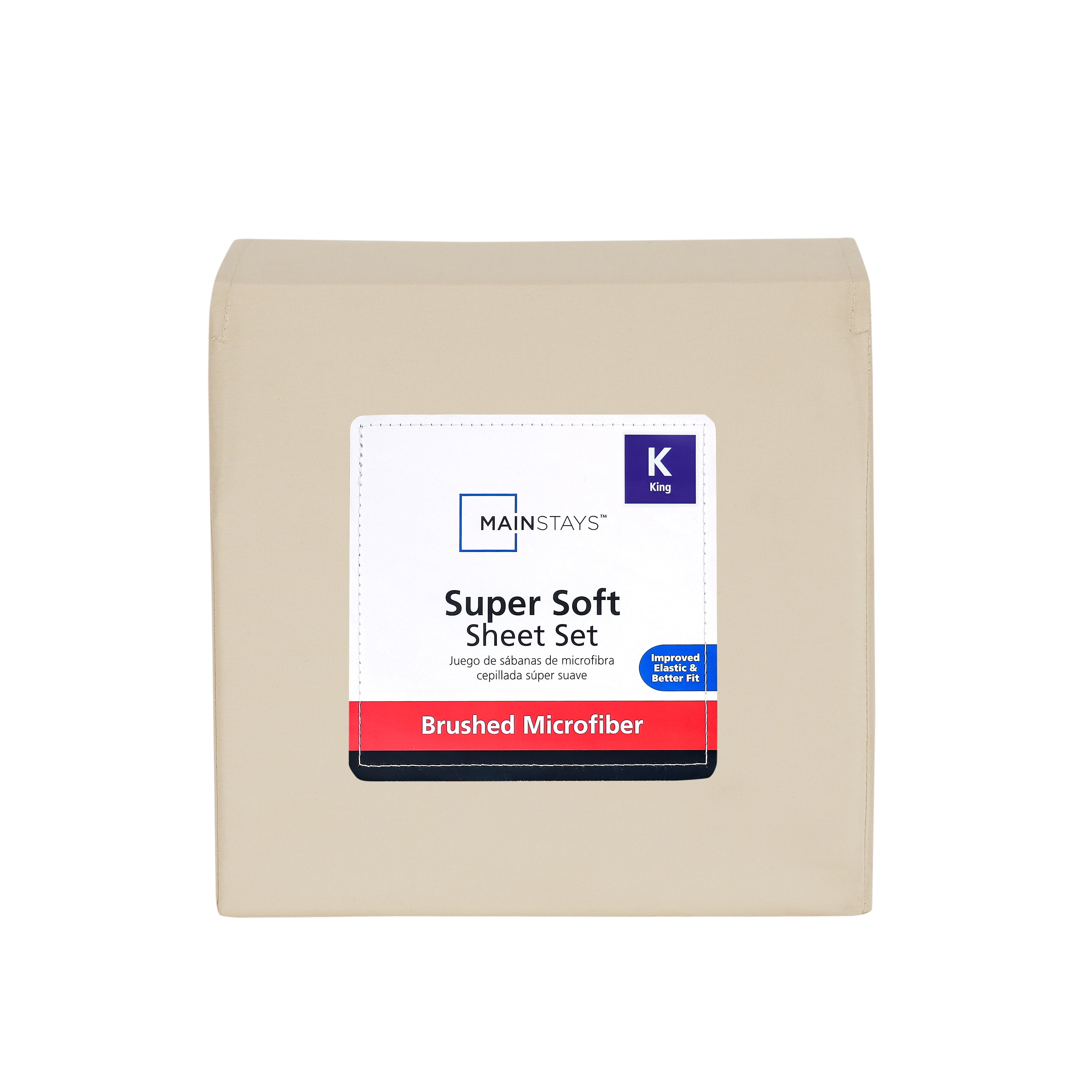 Mainstays Super Soft Brushed Microfiber Bed Sheet Set, Papyrus Beige, King, 4 Piece