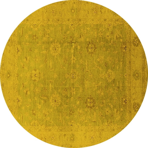 Ahgly Company Indoor Round Oriental Yellow Industrial Area Rugs, 7' Round