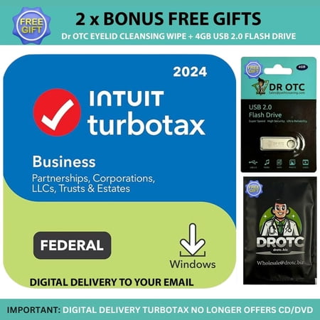 [New Version] TurboTax Business 2024 Tax Software, Federal Tax Return [PC Download] - Brand New - BONUS FREE Dr OTC Eyelid Cleansing Wipe + FREE Dr OTC USB Drive 4GB