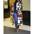 thumbnail image 3 of Women's Colored Geo Turn Down Collar Trench Coat Colorful Outerwear Cardigan Long Blazer Jacket, 3 of 4
