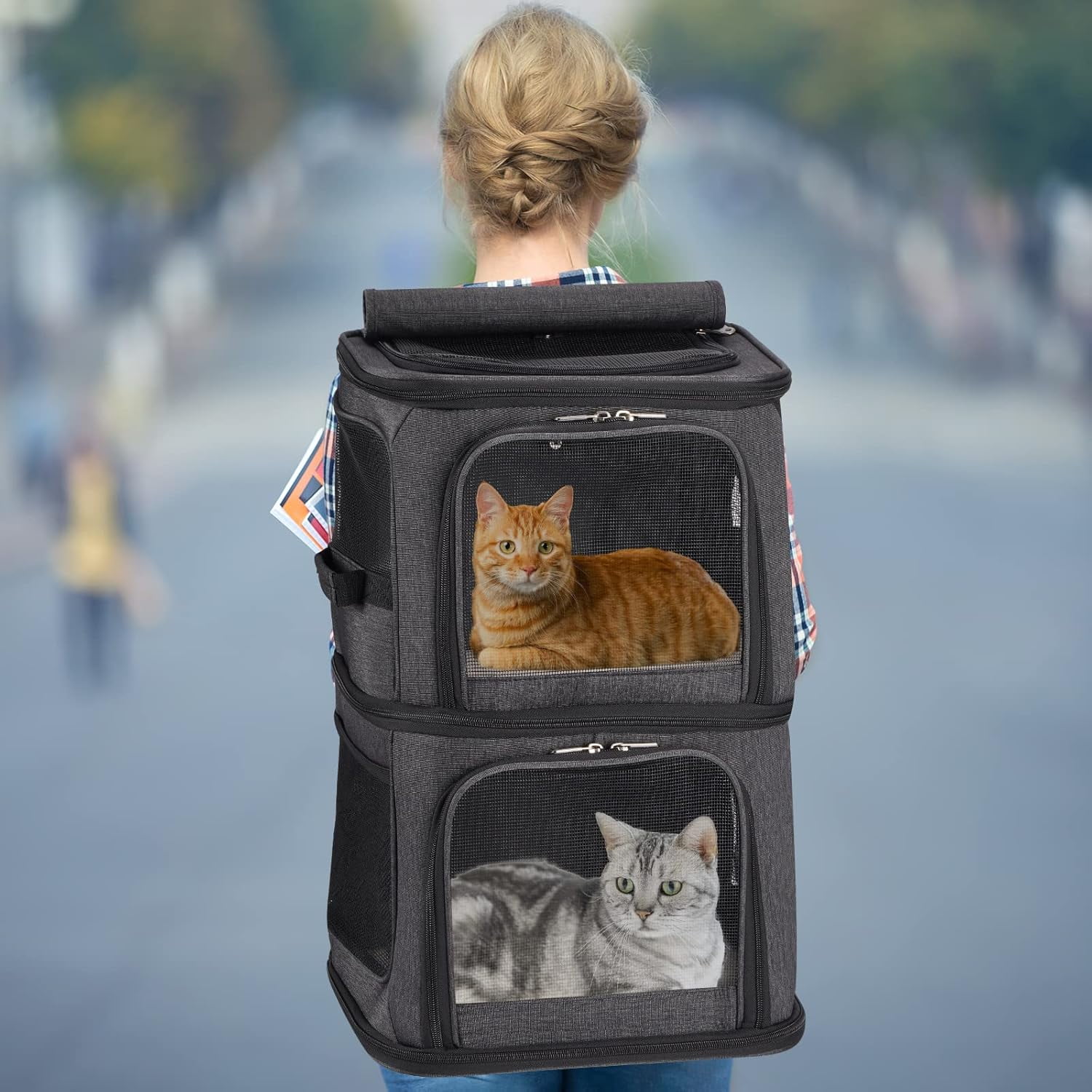bathprove  2-in-1 Double Pet Carrier Backpack for Small Cats and Dogs, Portable Pet Travel Carrier, Super Ventilated Design, Ideal for Traveling/Hiking/Camping, Black
