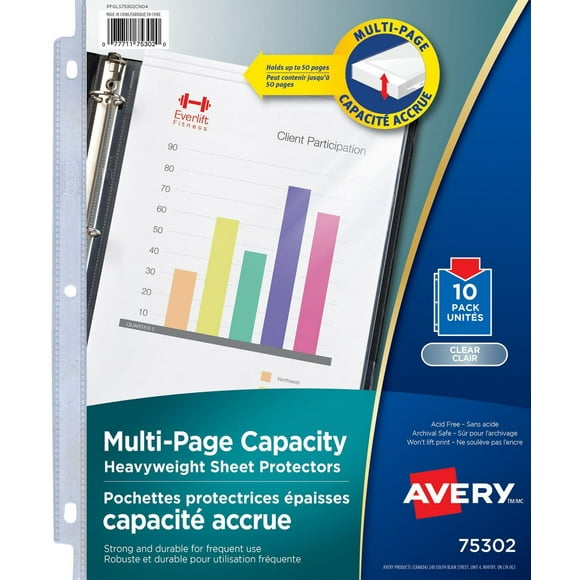 Avery Multi-Page Capacity Sheet Protectors, Diamond Clear, Acid Free, Pack of 10 - 75302