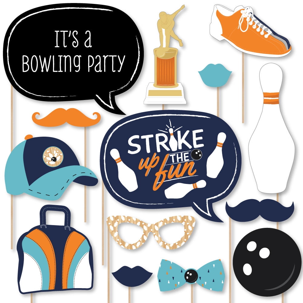 Strike Up the Fun - Bowling - Birthday Party or Baby Shower Photo Booth Props Kit - 20 Count