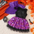 thumbnail image 4 of Girls' Witch 2-Piece Set Pumpkin Print Tutu Dress & Hooded Cape Trick-or-Treat Party Dress Up for October 31st Wear Size 1-8, 4 of 5