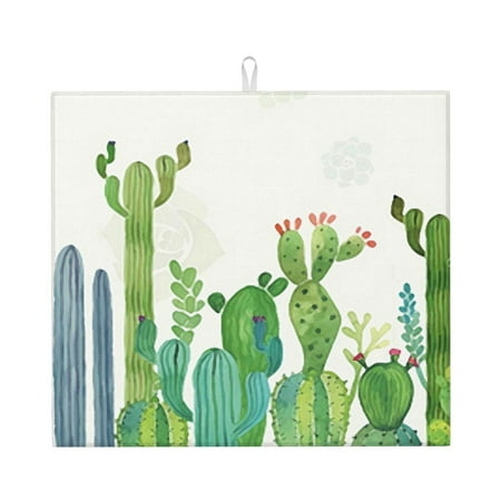 

Lukts Cartoon Cactus Print Ultra Water Dish Drying Mat Slip Resistant Pad for Sink Dishes or Under Rack Kitchen Counter Accessories