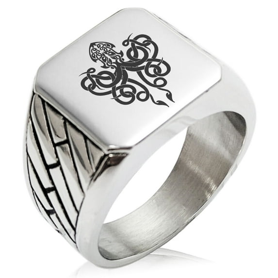 Stainless Steel Tribal Kraken Geometric Pattern Biker Style Polished Ring