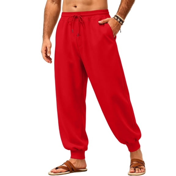 Mens Sweatpants Loose Fit Joggers Tapered Leg Lounge Pants Drawstring Waist Cotton Sweat Pants with Pockets Red S