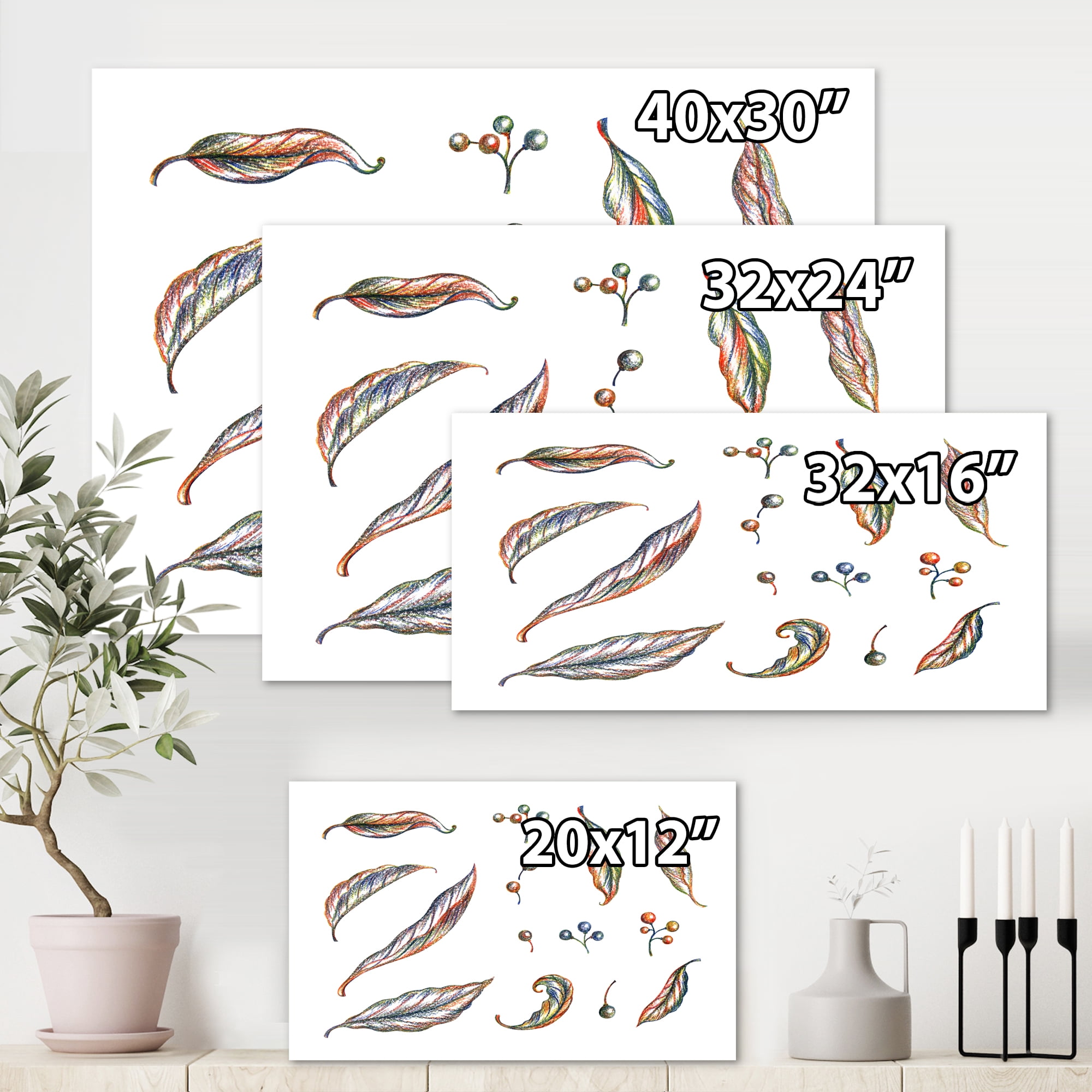 Designart ' Leaves and Berries Of Wild Grapes ' Bohemian & Eclectic Canvas Wall Art Print
