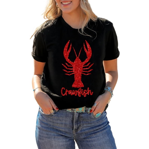 Women's Black Shimmering Crawfish Graphic Tee - Casual Summer Wear - [ZhiHiMeRi] | (US 20-22)2XL