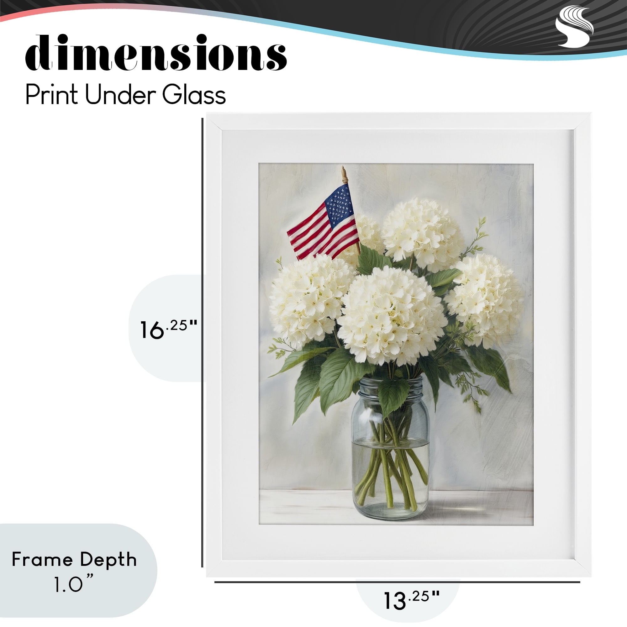 Stupell Industries Festive Patriotic Hydrangea White Framed Print Under Glass, design by Kim Allen