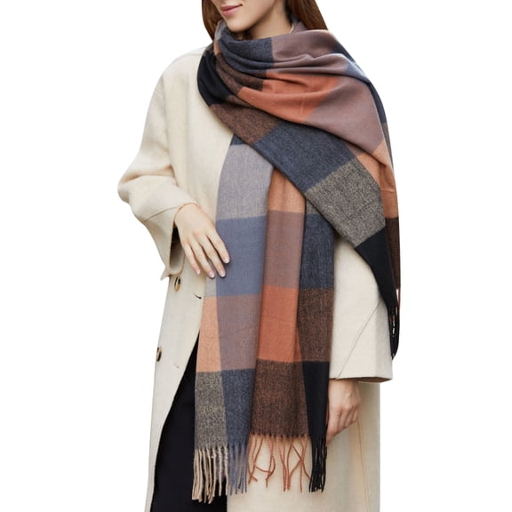 Scarf for women Lattice Splicing Knit Tassel Fleece Large Wrap Shawl Winter Scarves