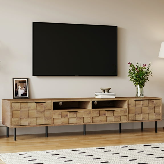 Atumcto 78.7" Mid-Century TV Stand, Media Console for TVs up to 85", Entertainment Center with 2 Drawers, 2 Cabinets & Open Shelves, Cable Management