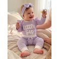 thumbnail image 3 of Cjfdfy  Newborn Baby Girls Fall Outfit Long Sleeve Little Sister Letter Embroidery Striped Romper And Pants Headband 3-piece Set Infant Baby Girl Ruffle Ribbed Fall Winter Clothes, 3 of 9