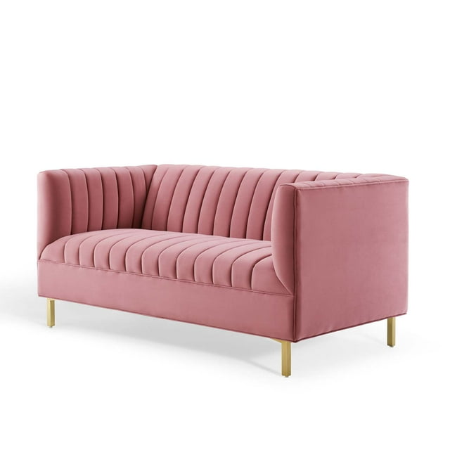 Tufted Loveseat Sofa Velvet Pink Modern Contemporary Urban Design