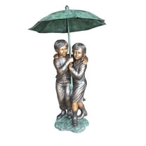 Two Kids Holding an Umbrella - Bronze Statue - Fountain - 30"L x 30"W x 52"H.