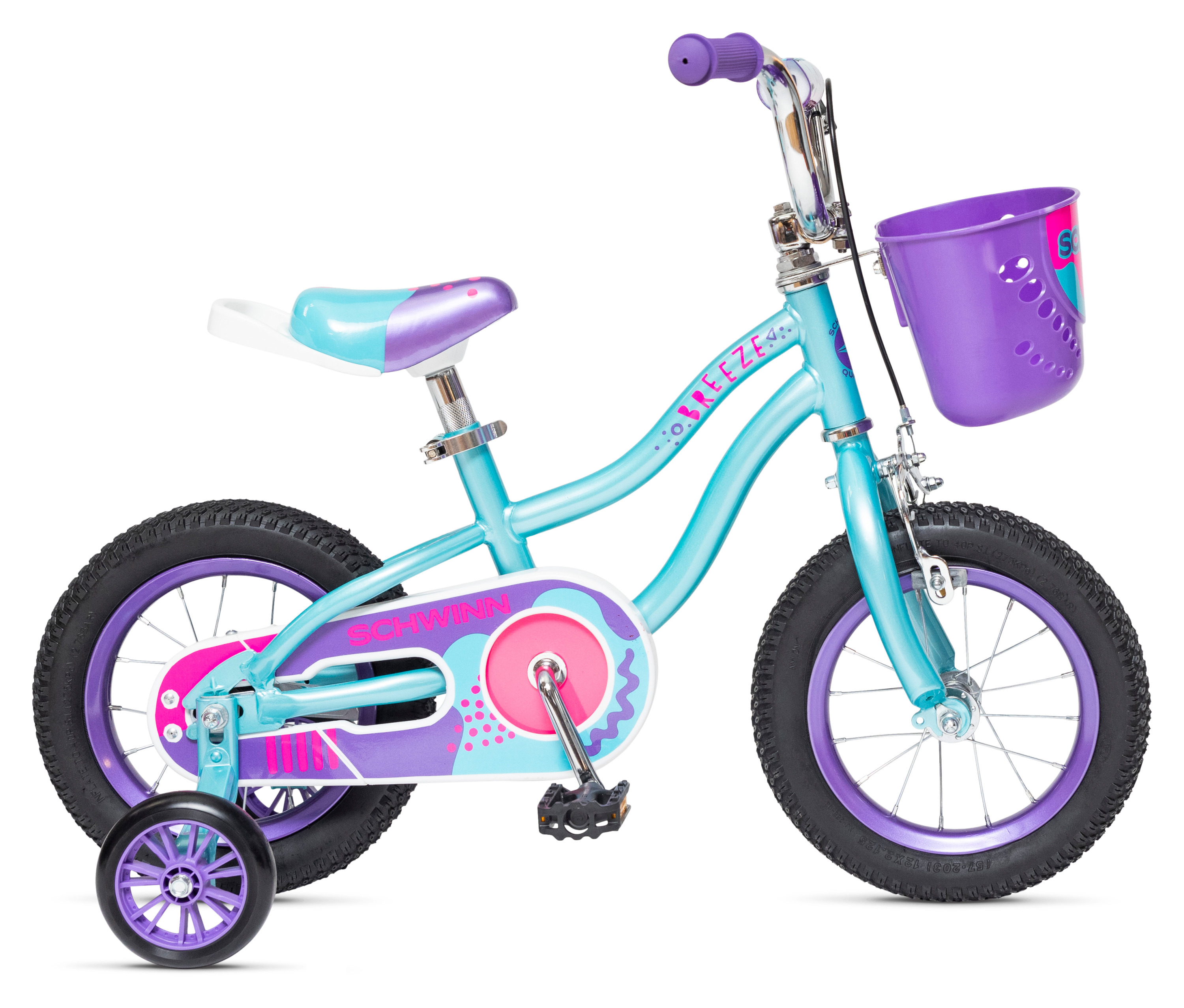 Schwinn 12in. Breeze Girls Kids Bike with Basket, Teal & Purple