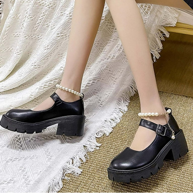 Quaouag Women's Mary Jane Heels Ankle Strap Closed Toe Chunky Heel